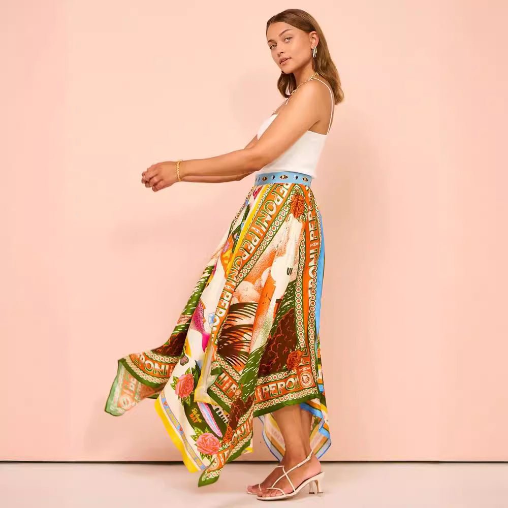 Postcard Print Maxi Scarf Skirt - Bazaare Mart