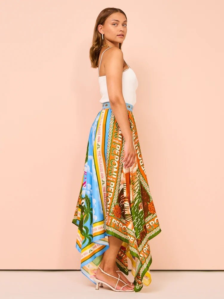 Postcard Print Maxi Scarf Skirt - Bazaare Mart