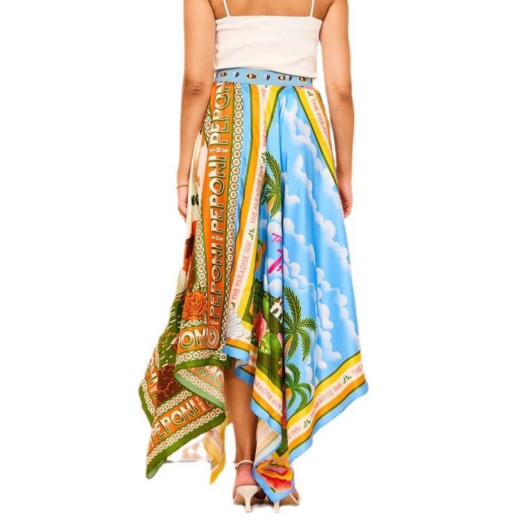 Postcard Print Maxi Scarf Skirt - Bazaare Mart