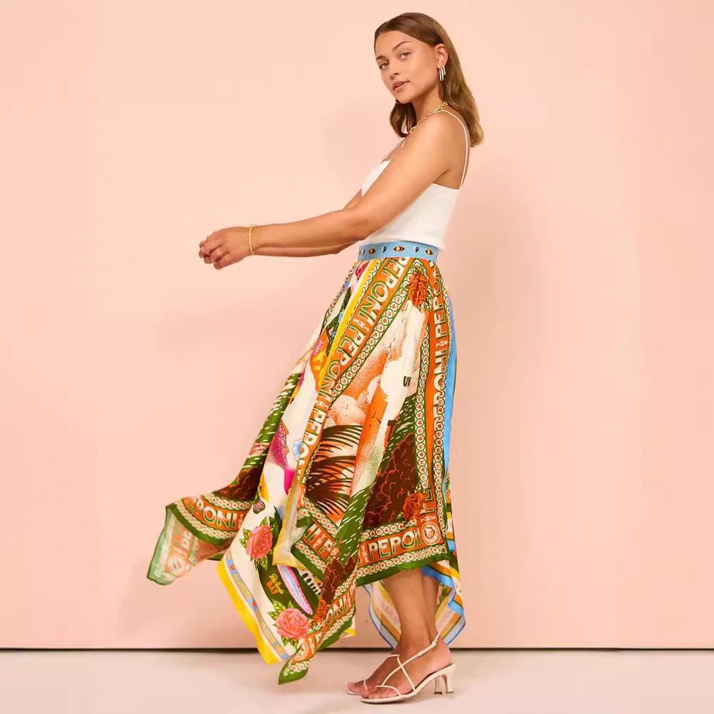 Postcard Print Maxi Scarf Skirt - Bazaare Mart