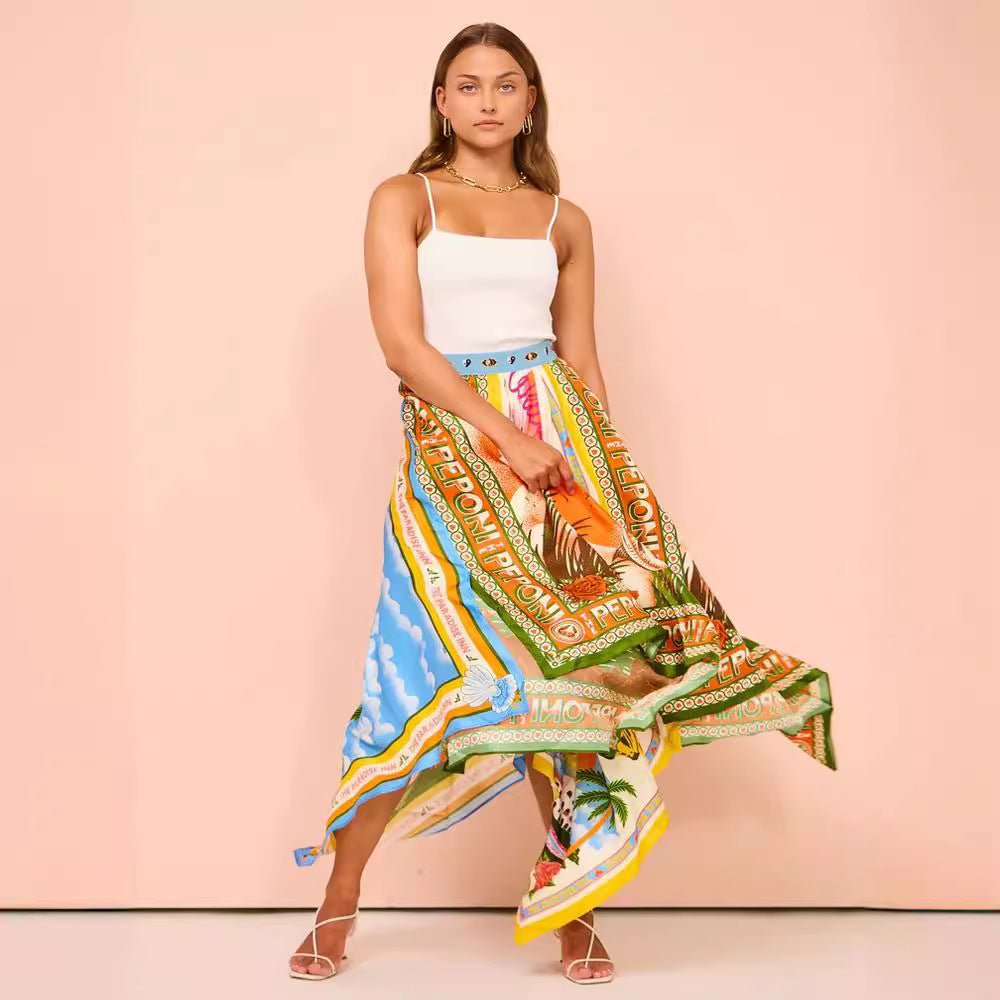 Postcard Print Maxi Scarf Skirt - Bazaare Mart