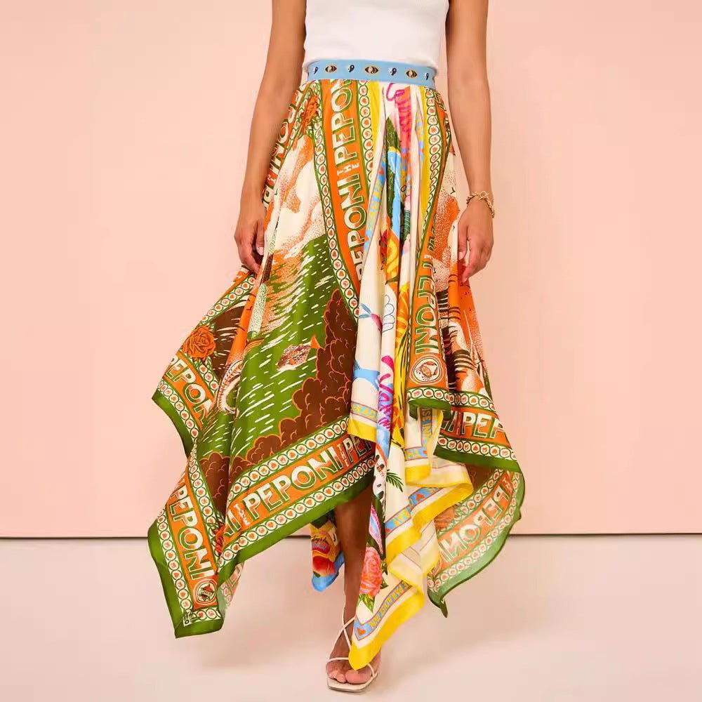 Postcard Print Maxi Scarf Skirt - Bazaare Mart