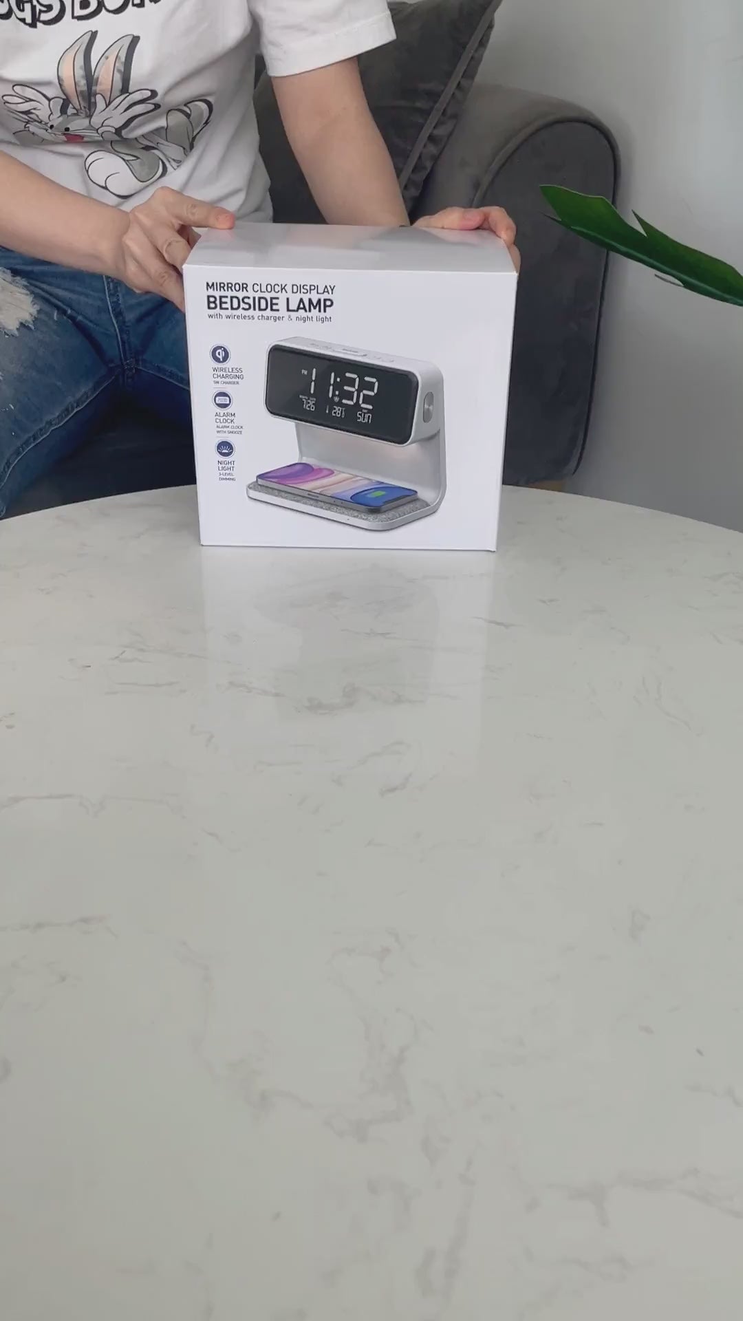 Wireless Bedside Lamp Alarm Clock Phone Charger