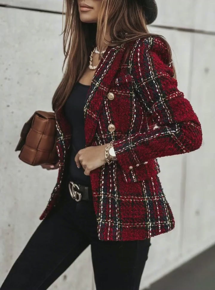 Classic Burgundy Plaid Blazer