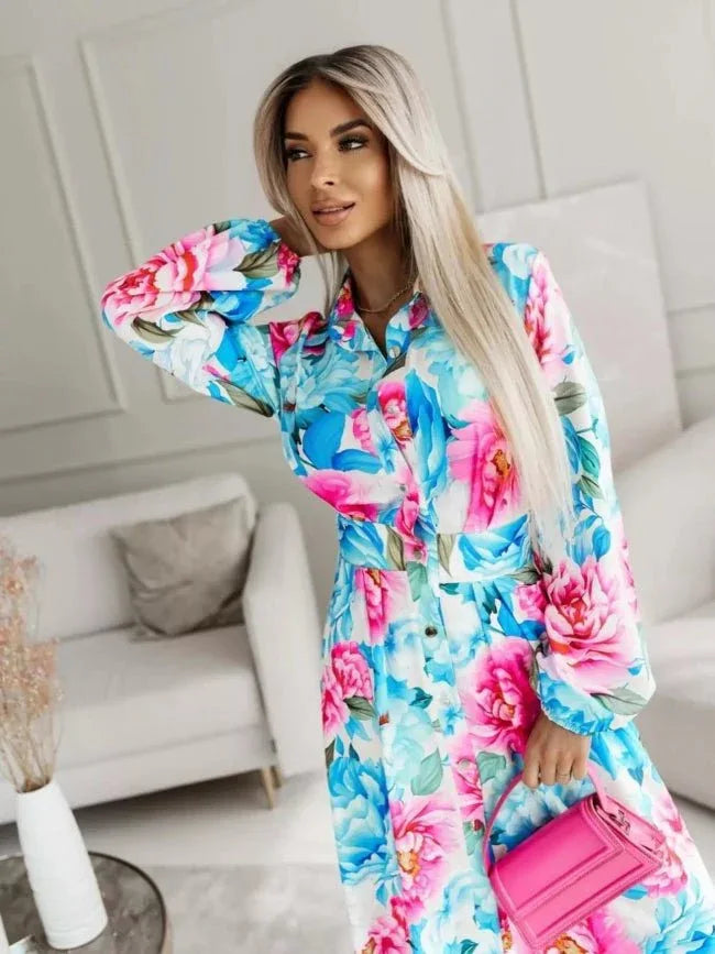 Printed Button Front Maxi Shirt Dress Bazaarre Mart Printed Button Front Maxi Shirt Dress