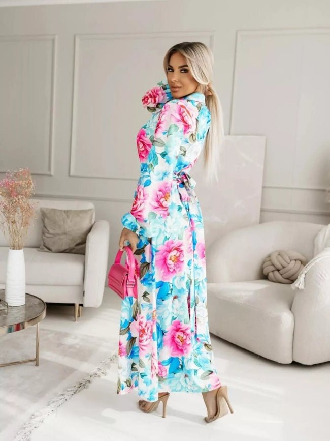 Printed Button Front Maxi Shirt Dress - Bazaare Mart