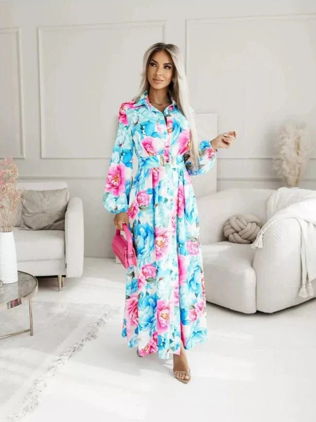 Printed Button Front Maxi Shirt Dress Bazaarre Mart Printed Button Front Maxi Shirt Dress