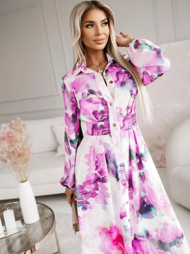 Printed Button Front Maxi Shirt Dress - Bazaare Mart