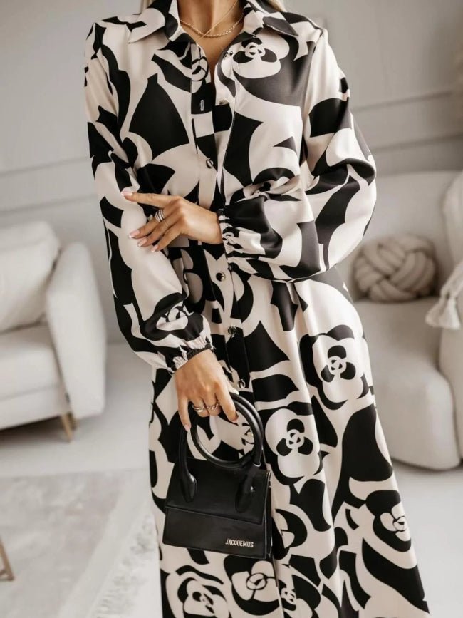 Printed Button Front Maxi Shirt Dress - Bazaare Mart