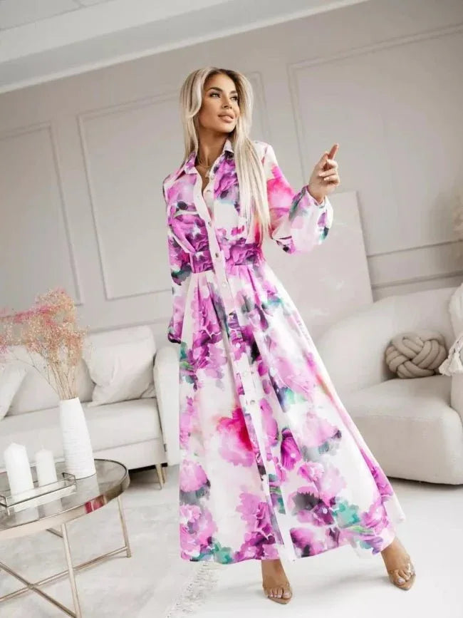 Printed Button Front Maxi Shirt Dress Bazaarre Mart Printed Button Front Maxi Shirt Dress