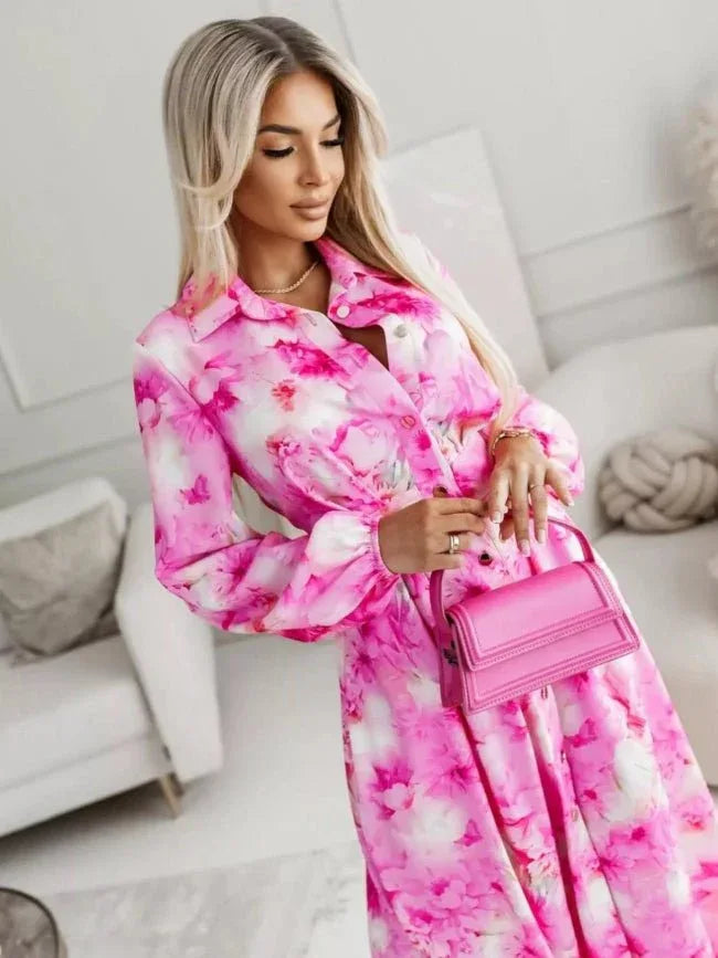 Printed Button Front Maxi Shirt Dress Bazaarre Mart Printed Button Front Maxi Shirt Dress