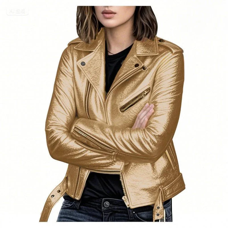 PU Leather Biker Jacket Gold Bazaare Mart PU Leather Jacket