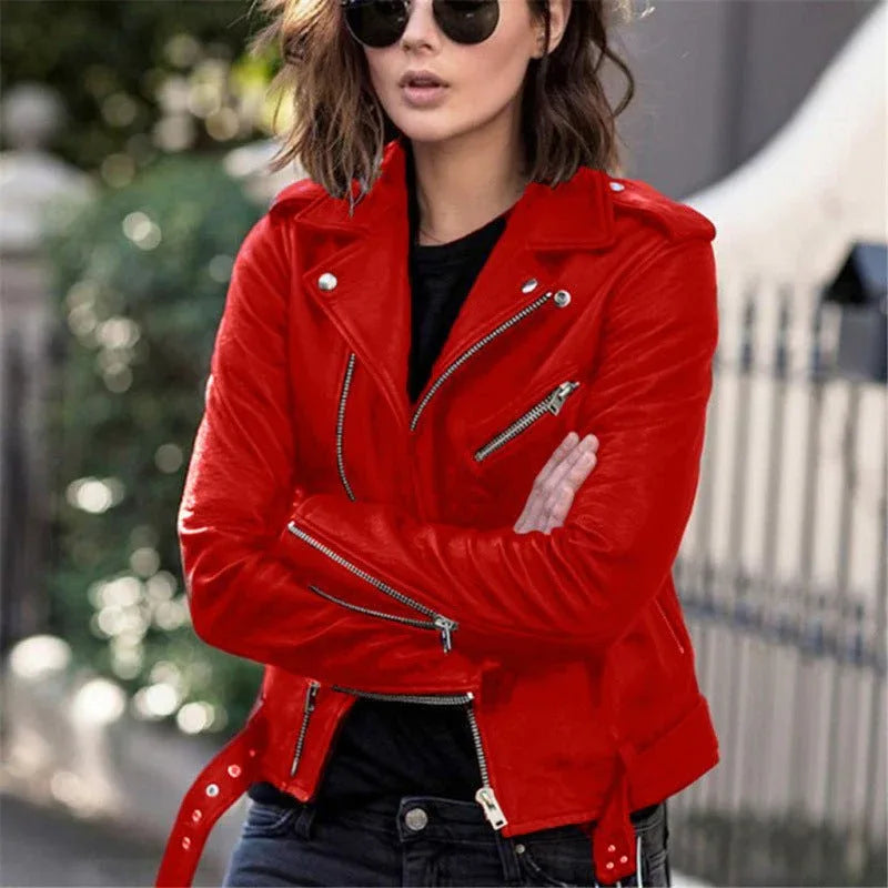 PU Leather Biker Jacket Bright Red Bazaare Mart PU Leather Jacket