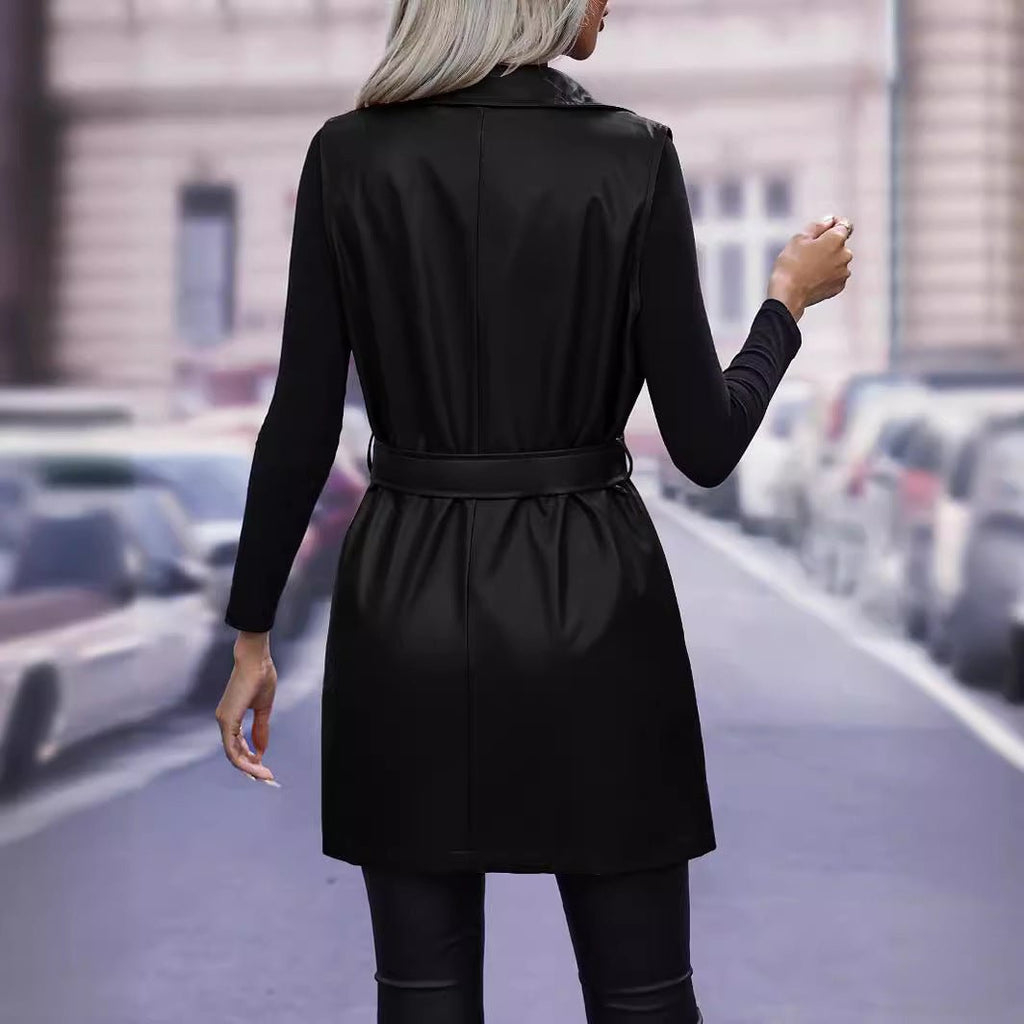 PU Leather Sash Tie Vest - Bazaare Mart