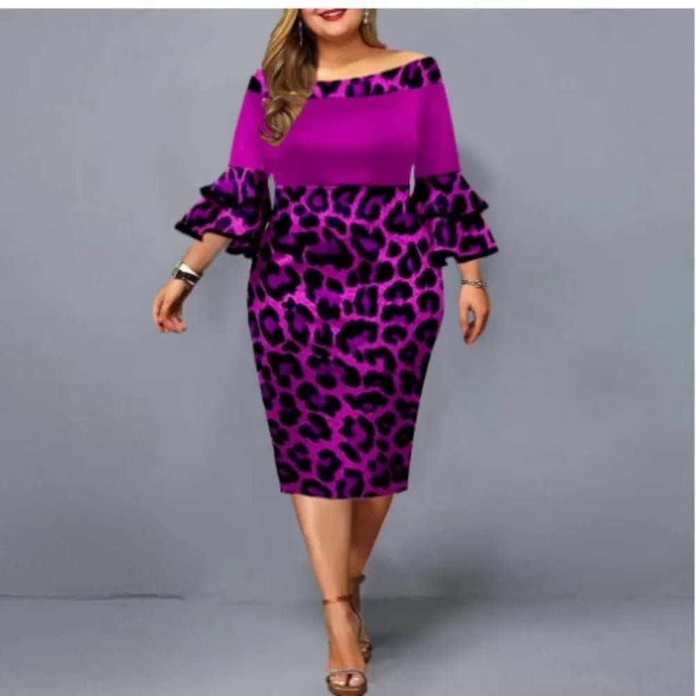 Purple Leopard Plus Size Elegant Party Dress - Bazaare Mart