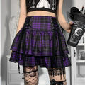 Purple Plaid Ruffle Gothic Lace-up Skirt Purple Bazaare Mart Purple Plaid Ruffled Gothic Skirt