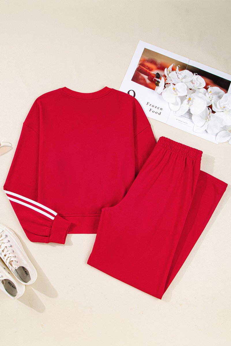 Red Varsity Striped Detail Sweatsuit - Bazaare Mart