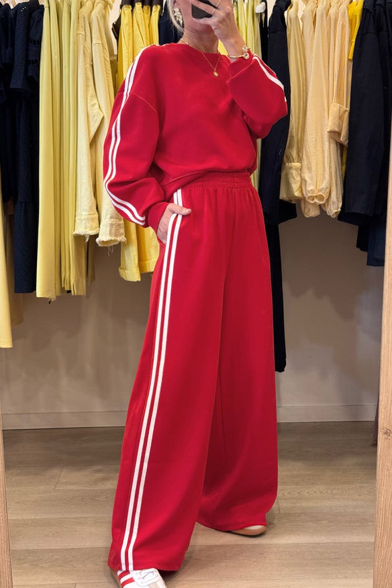 Red Varsity Striped Detail Sweatsuit - Bazaare Mart