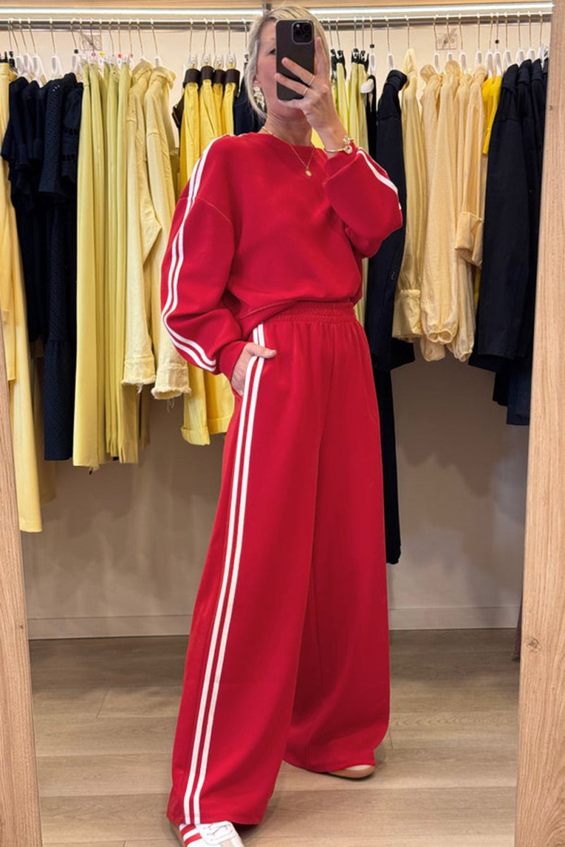 Red Varsity Striped Detail Sweatsuit - Bazaare Mart