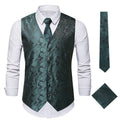 Regal Swirl Satin Vest Set Black And Green Bazaare Mart Vest and Tie Set