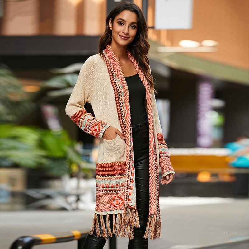 Retro Ethnic Tasseled Sweater Coat - Bazaare Mart
