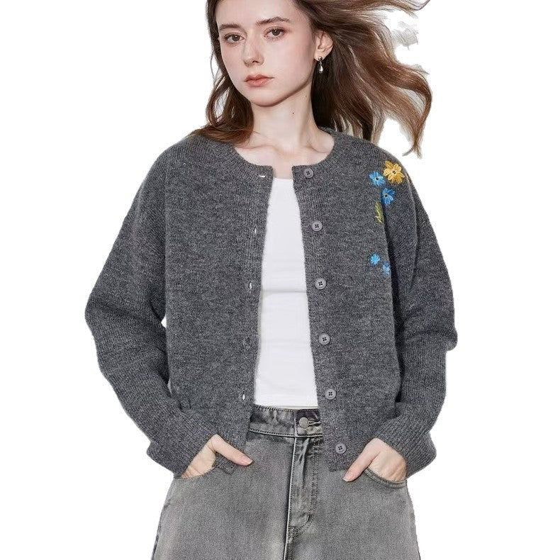 Retro Flower Embroidered Cardigan - Bazaare Mart