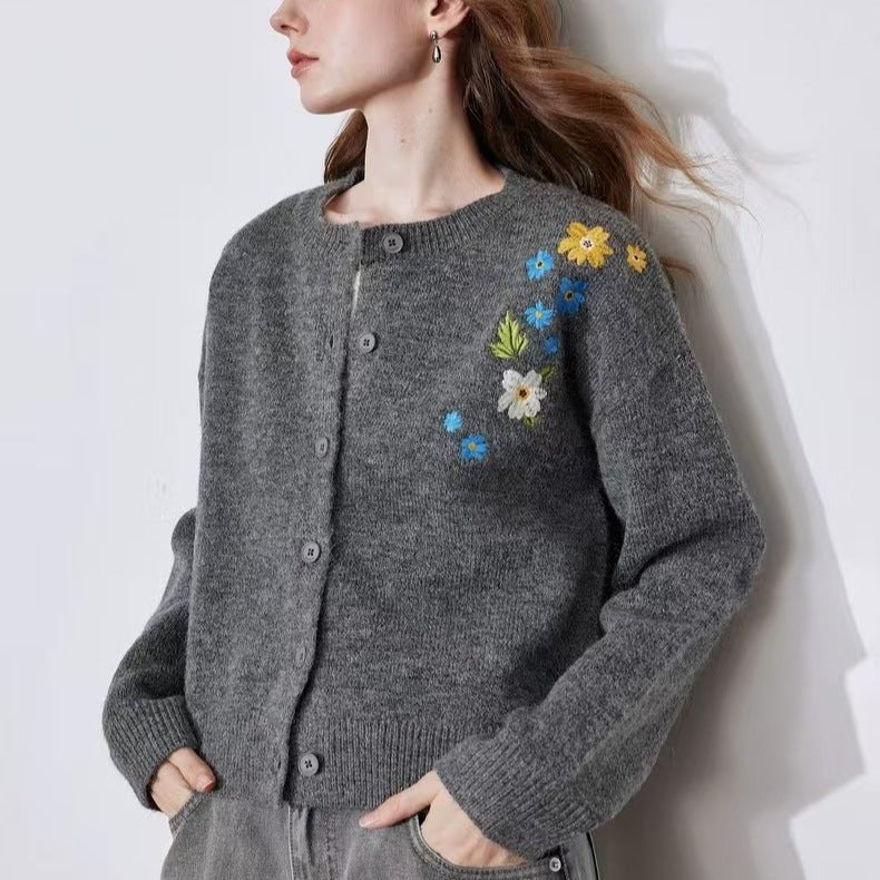 Retro Flower Embroidered Cardigan - Bazaare Mart