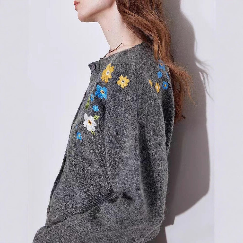 Retro Flower Embroidered Cardigan - Bazaare Mart