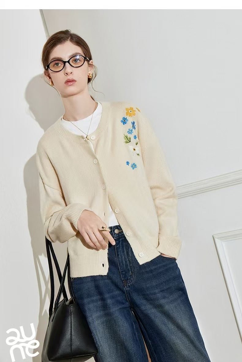 Retro Flower Embroidered Cardigan - Bazaare Mart