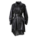 Retro High Neck Fringed PU leather Coat Black One size Bazaare Mart Fringe PU Leather Dress Coat