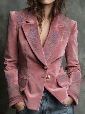 Retro Printed Velvet Blazer Pink Bazaare Mart Painted Velvet Blazer