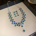 Rhinestone Multi-layer Floral Jewelry Set Green Bazaare Mart Fancy CZ Necklace
