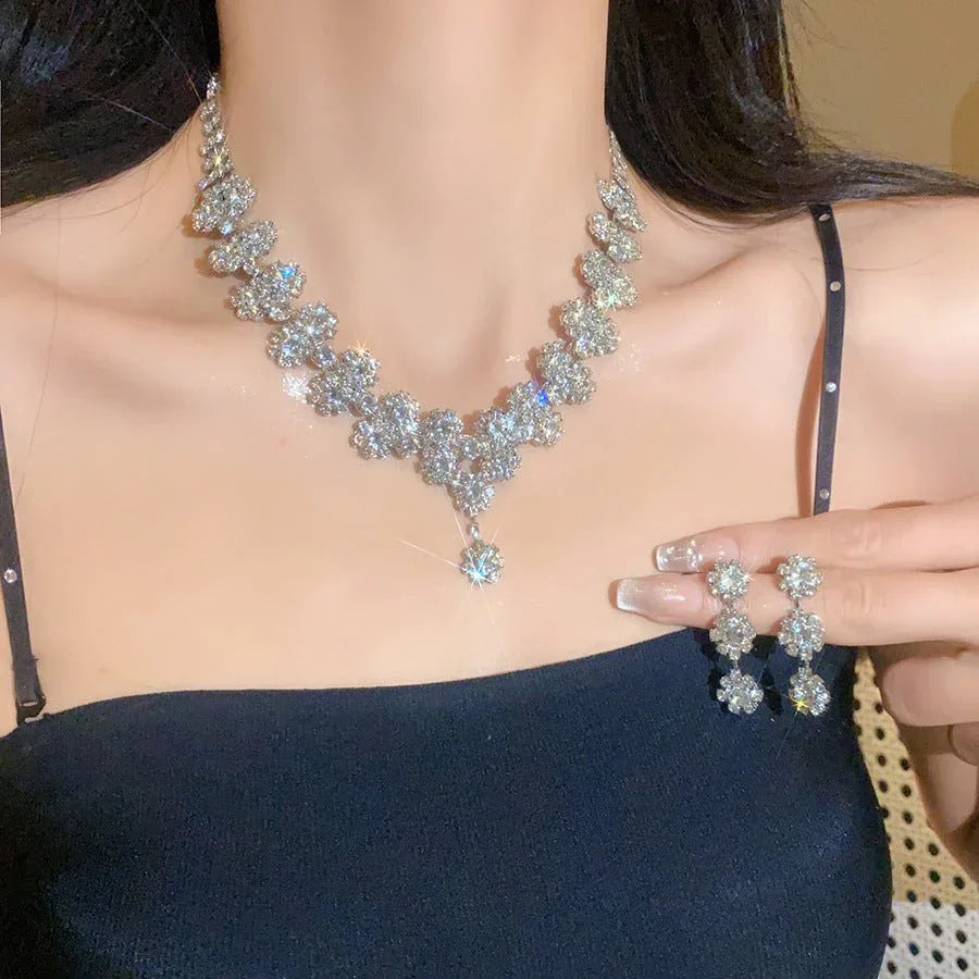 Rhinestone Multi-layer Floral Jewelry Set - Bazaare Mart