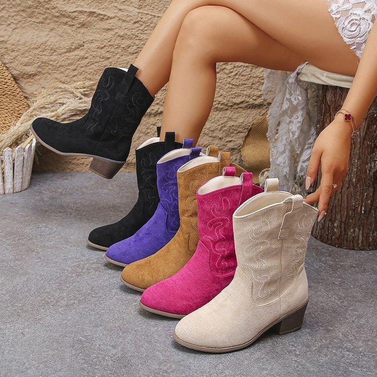 Round Toe Mid Calf Western Boots Bazaare Mart Colorful Booties