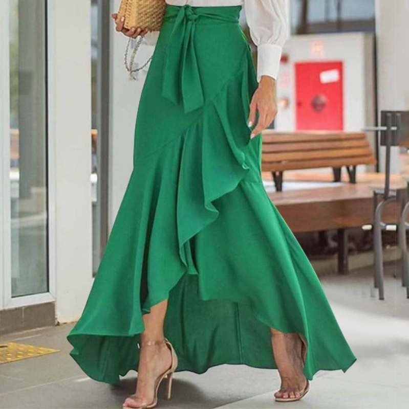 Ruffled Wrap Around High Sash Tied Waist Skirt - Bazaare Mart