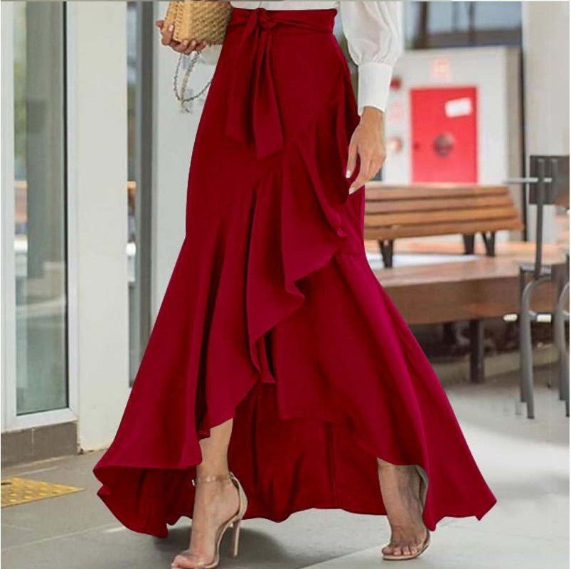 Ruffled Wrap Around High Sash Tied Waist Skirt - Bazaare Mart
