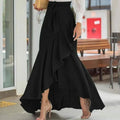Ruffled Wrap Around High Sash Tied Waist Skirt Black Bazaare Mart High Low High Low Ruffled Midi Skirt