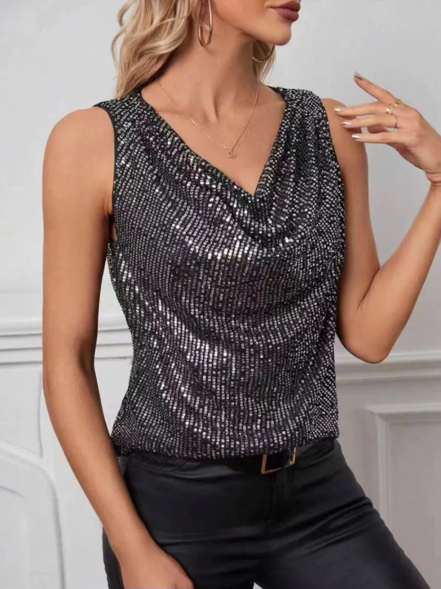 Sequin Cowl Neck Tank Top - Bazaare Mart