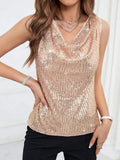 Sequin Cowl Neck Tank Top Tan Bazaare Mart Sequin Cowl Neck Tank