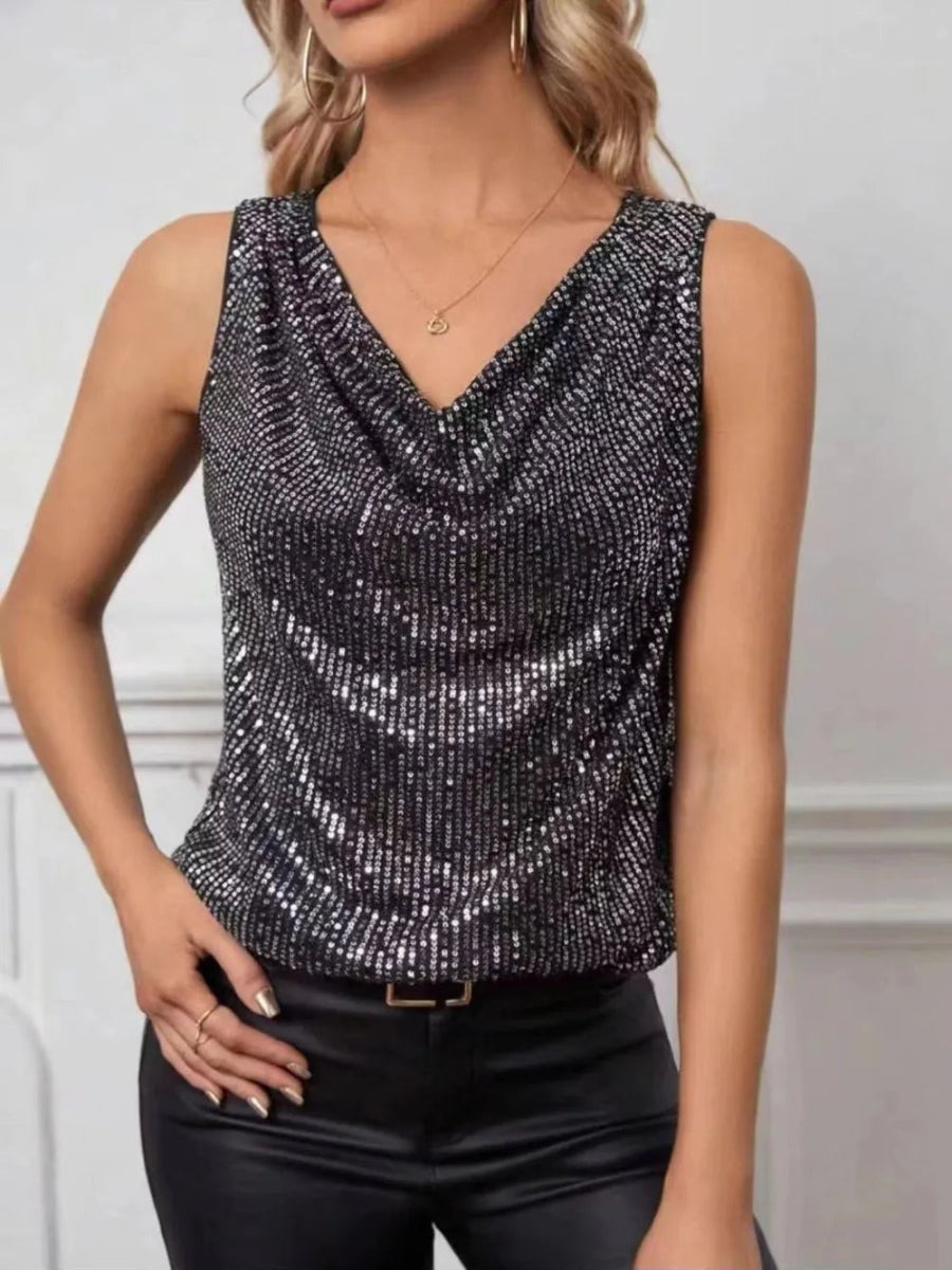 Sequin Cowl Neck Tank Top - Bazaare Mart
