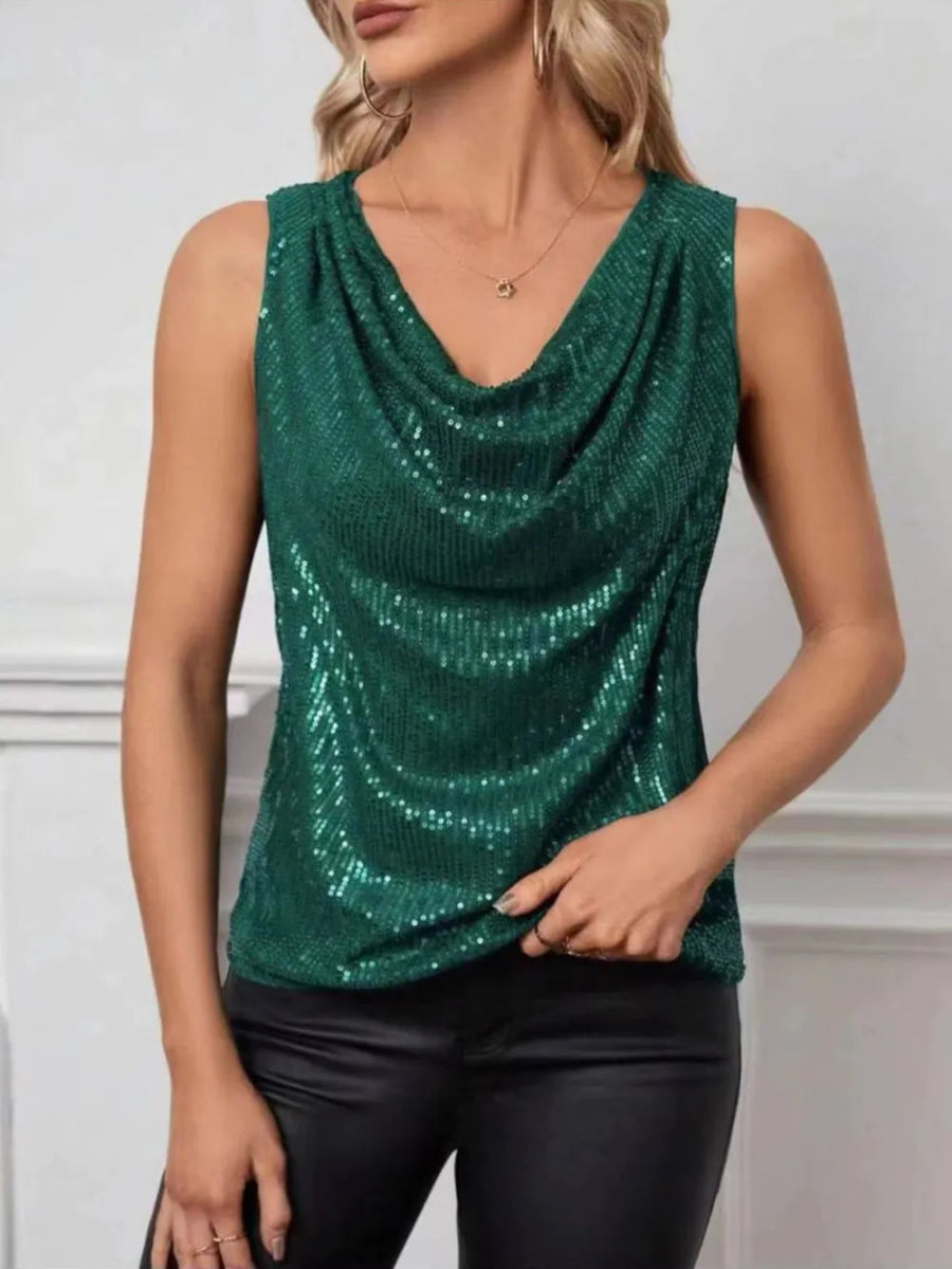 Sequin Cowl Neck Tank Top - Bazaare Mart