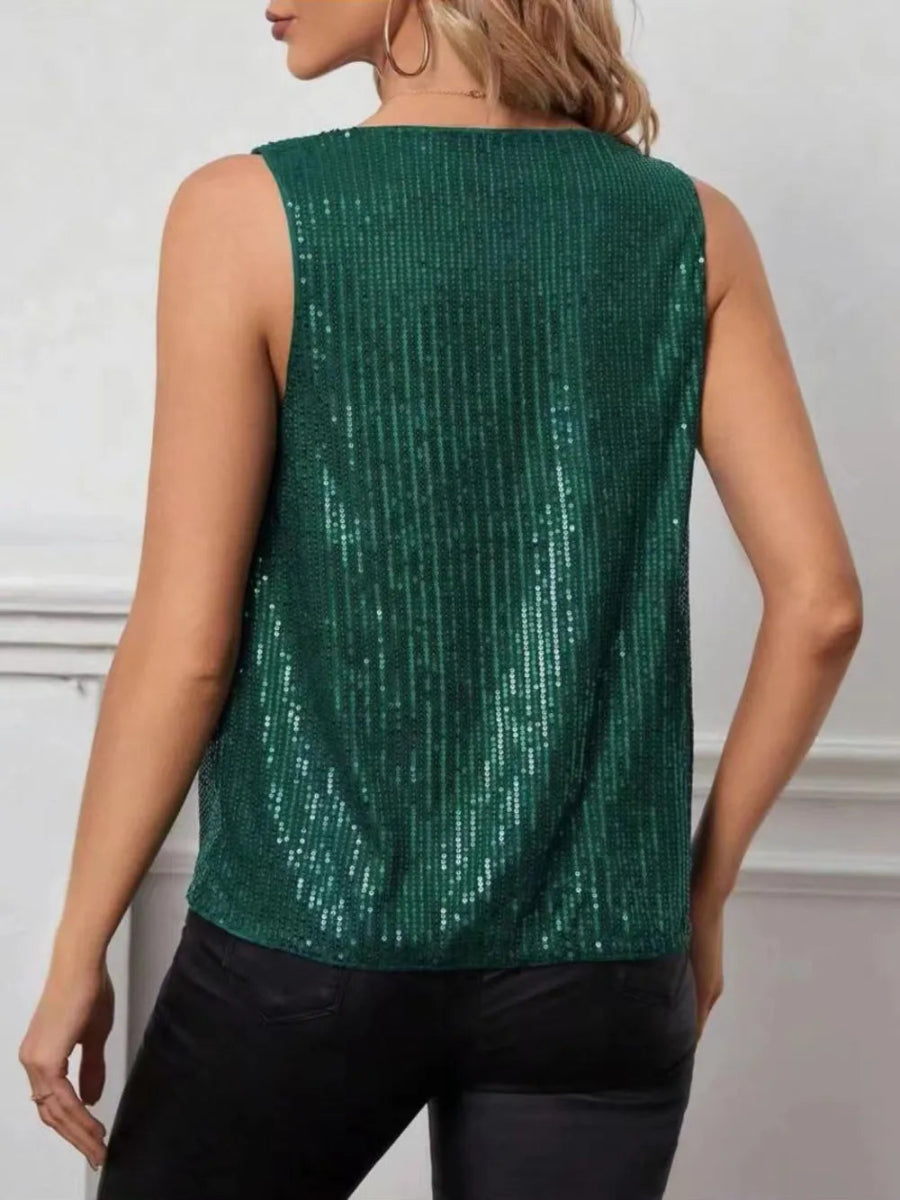 Sequin Cowl Neck Tank Top - Bazaare Mart