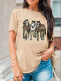 Sequin Horses Casual Crewneck T Shirt Khaki Bazaare Mart Sequin Horses Patched Casual Crewneck T Shirt