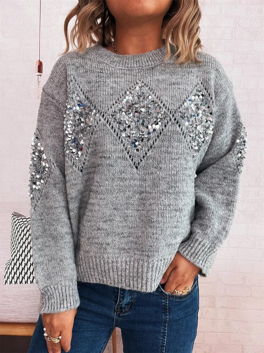Sequined Diamond Pattern Oversized Sweater Bazaare Mart Sequined Diamond Pattern Oversized Sweater