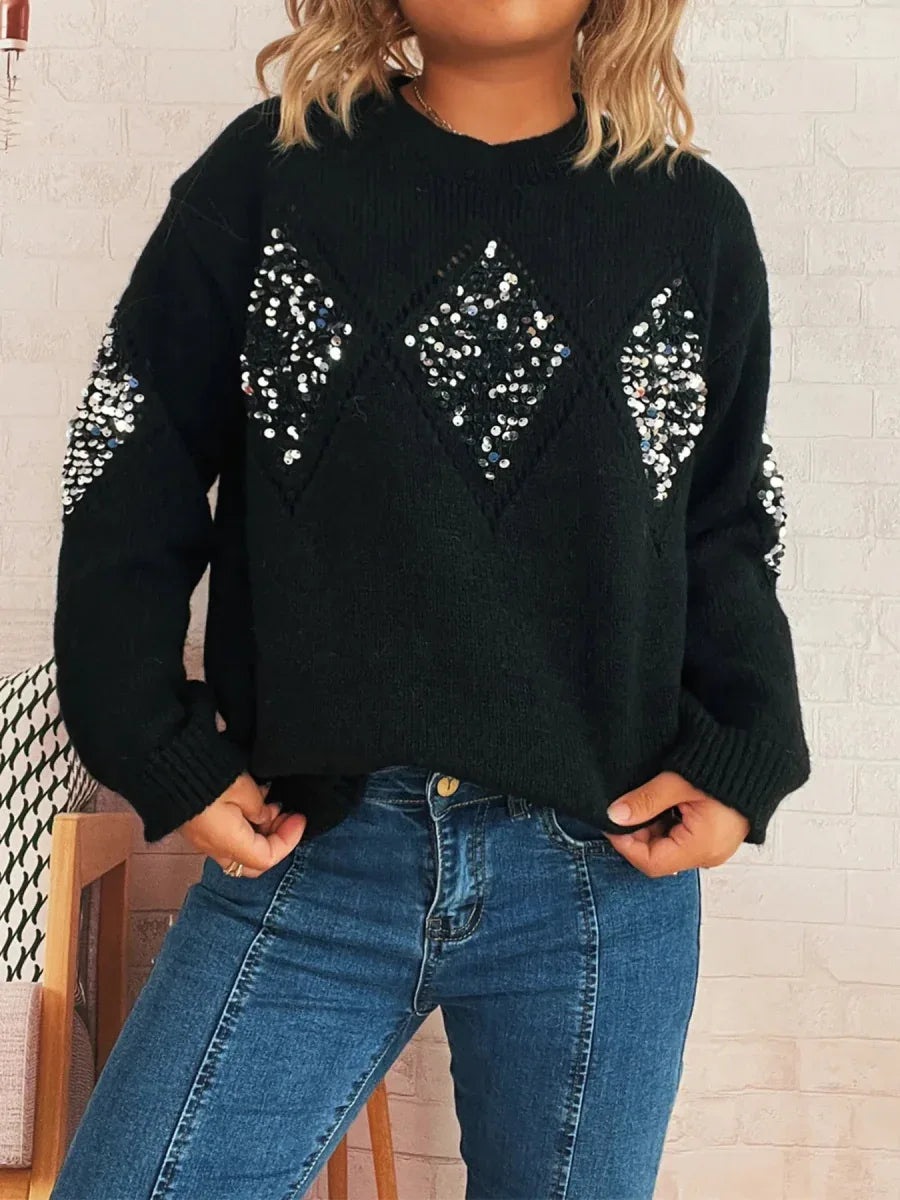Sequined Diamond Pattern Oversized Sweater Bazaare Mart Sequined Diamond Pattern Oversized Sweater