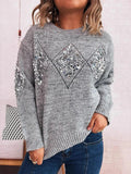 Sequined Diamond Pattern Oversized Sweater Gray One Size Bazaare Mart Sequined Diamond Pattern Oversized Sweater