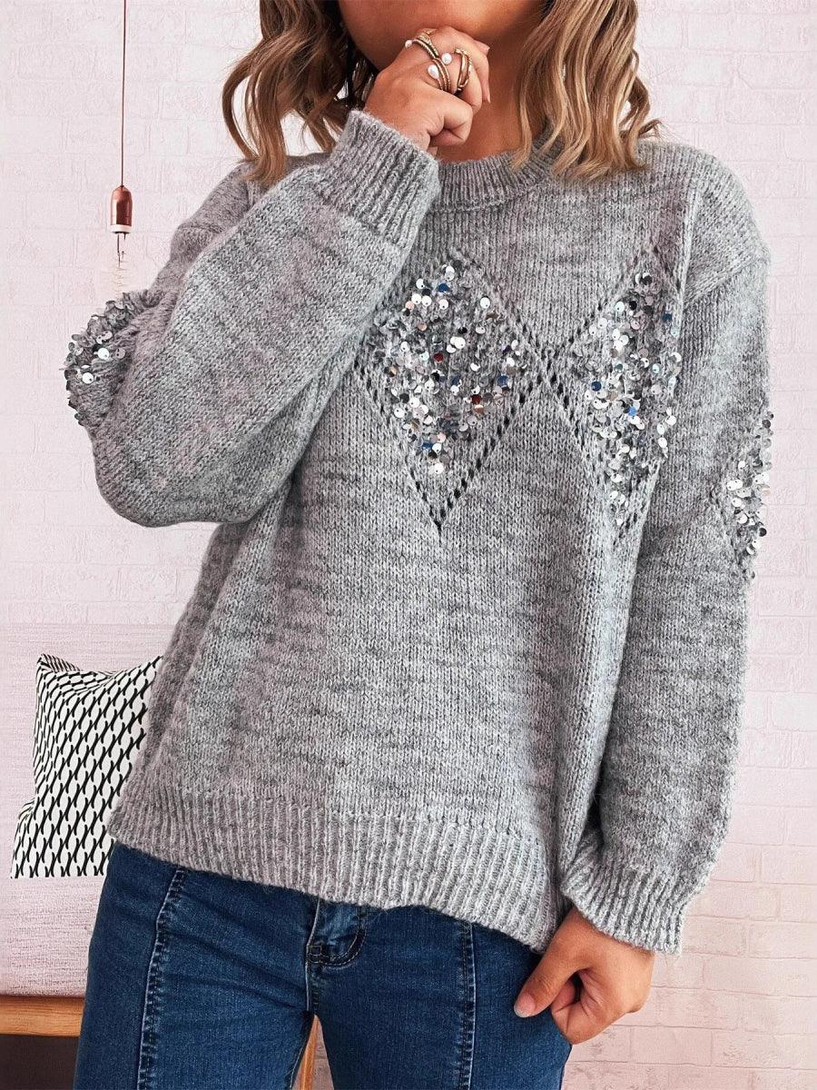 Sequined Diamond Pattern Oversized Sweater Bazaare Mart Sequined Diamond Pattern Oversized Sweater