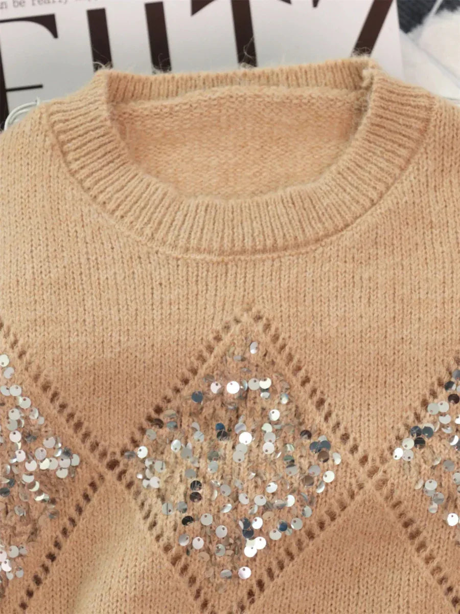 Sequined Diamond Pattern Oversized Sweater Bazaare Mart Sequined Diamond Pattern Oversized Sweater