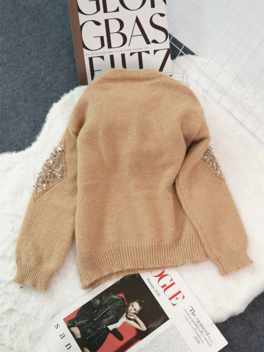 Sequined Diamond Pattern Oversized Sweater Bazaare Mart Sequined Diamond Pattern Oversized Sweater