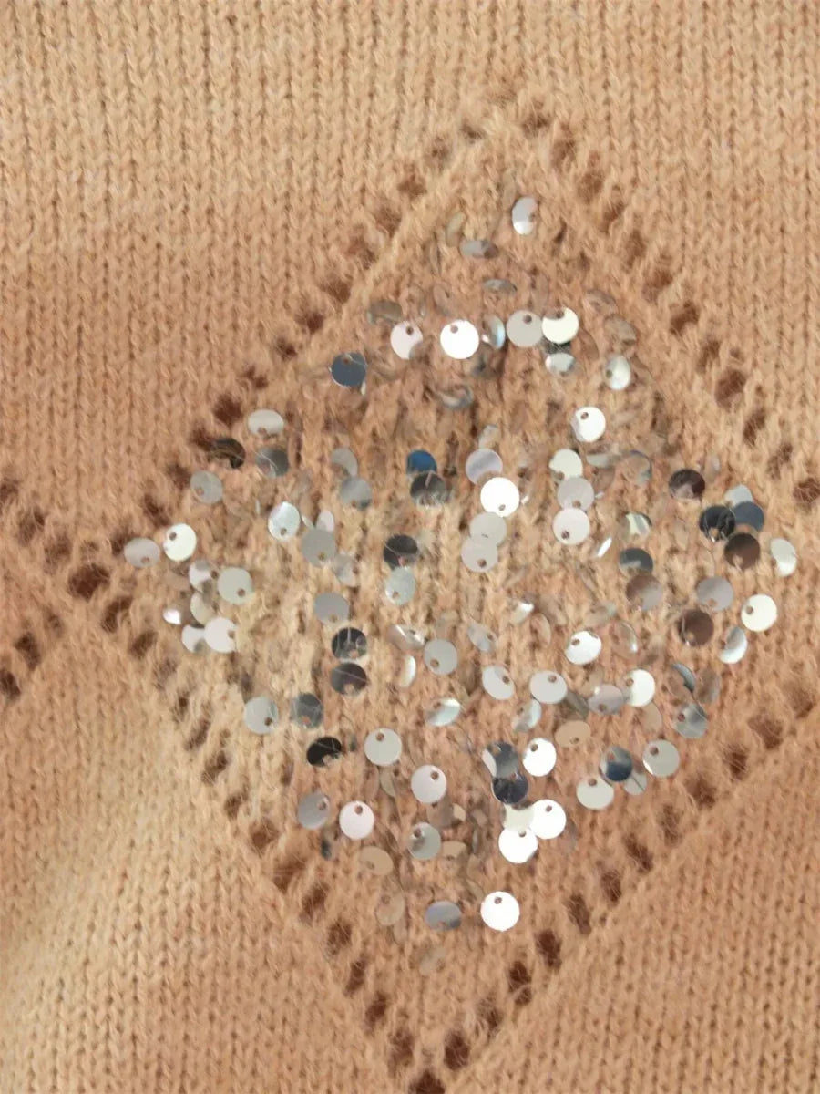 Sequined Diamond Pattern Oversized Sweater Bazaare Mart Sequined Diamond Pattern Oversized Sweater